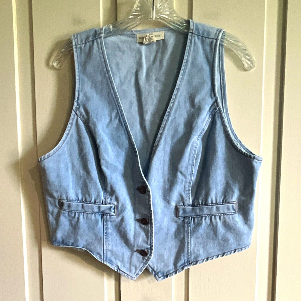 Happily Grey Women's Blue Denim Vest Sleeveless Button Front Pockets XL